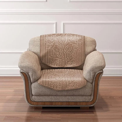 Cloth Fusion Italian Velvet Sofa Cover 5 Seater Set Perfect Floral Embossed Sofa Cover 3 Seater and 2 Seater for Living Room Skin Colour