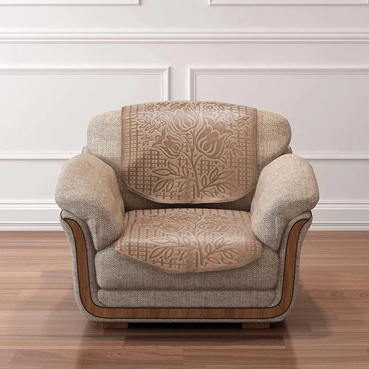 Cloth Fusion Italian Velvet Sofa Cover 5 Seater Set Perfect Floral Embossed Sofa Cover 3 Seater and 2 Seater for Living Room Skin Colour