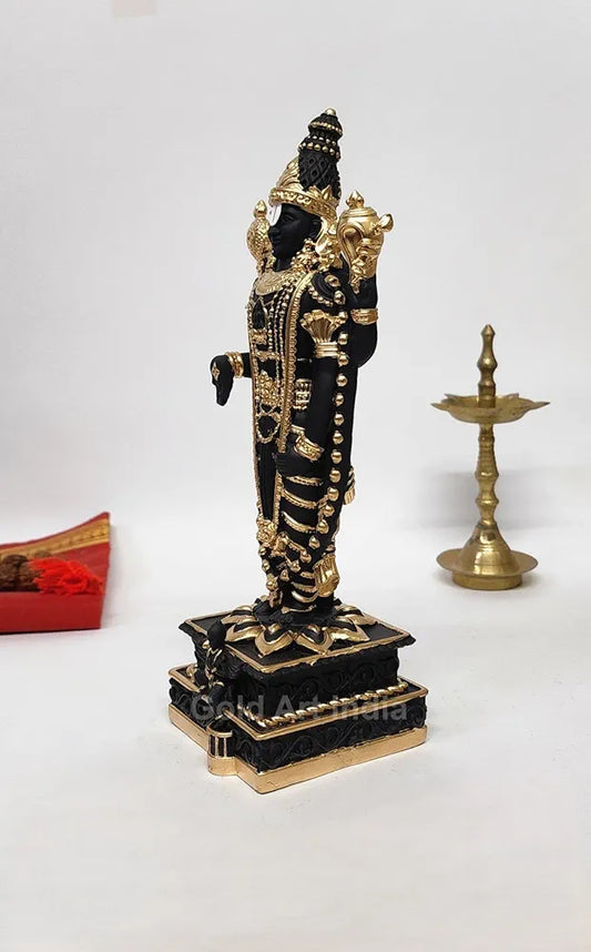 Gold Art India Lord Tirupati Balaji Black Terracotta Idol with Golden Color Work