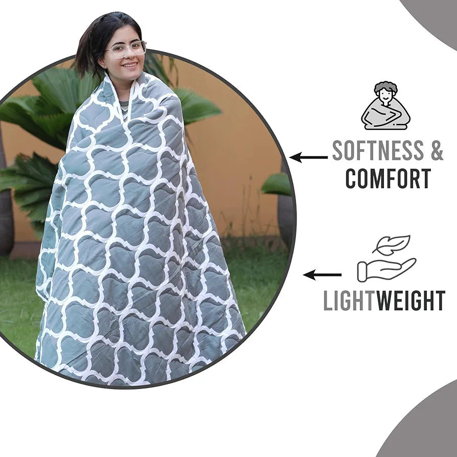 Divine Casa Microfibre 120 GSM All Season Abstract Printed Comforter Single Bed Reversible Single Size Blanket Colour Duvet Navy Blue and White