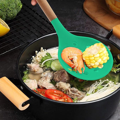 Woodtula Kitchen Silicone Slotted Skimmer with Good Grips Kitchen Cooking Baking Green