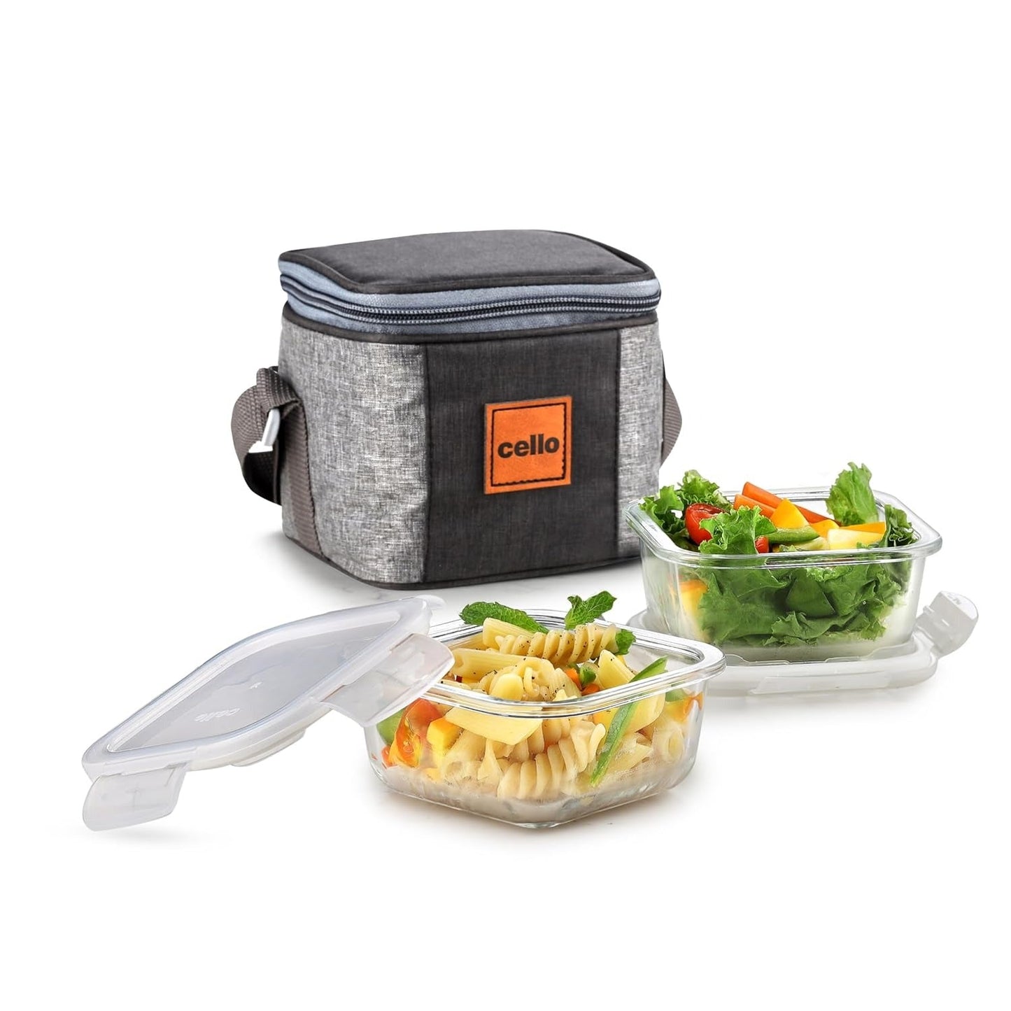 CELLO Glassy Square Lunch Box Set of 2 Pcs (320ml x 2) with Jacket