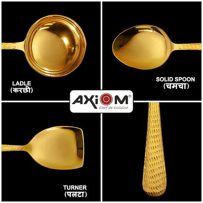 Axiom Stainless Steel Golden Serving Tools Set 6 Piece Heavy Gauge Kitchen Utensil Set