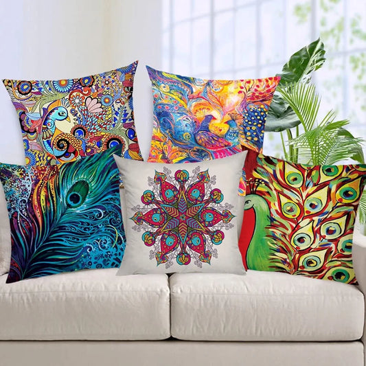 Aerohaven Decorative Hand Made Digitally Printed Abstract 5 Piece Cotton Cushion Cover Multicolour 175 TC