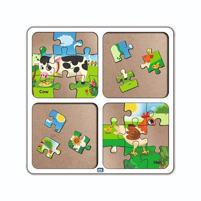Mini Leaves Wooden Puzzle 4 In1 My Farm Premium Wooden Jigsaw Puzzle Set | Learning & Picture Identify Puzzle Kit