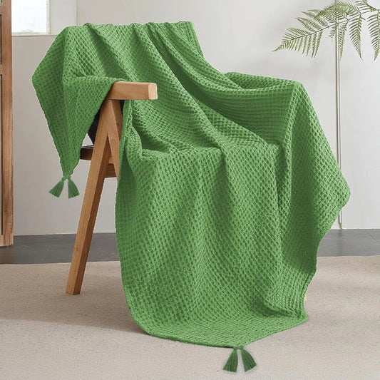 Urban Space Cotton Waffle Throw Blanket, Soft Decorative Throw for Living Room, Sofa, Chair and Couch, Handmade,Reversible and Breathable Throw Waffle Sage Green