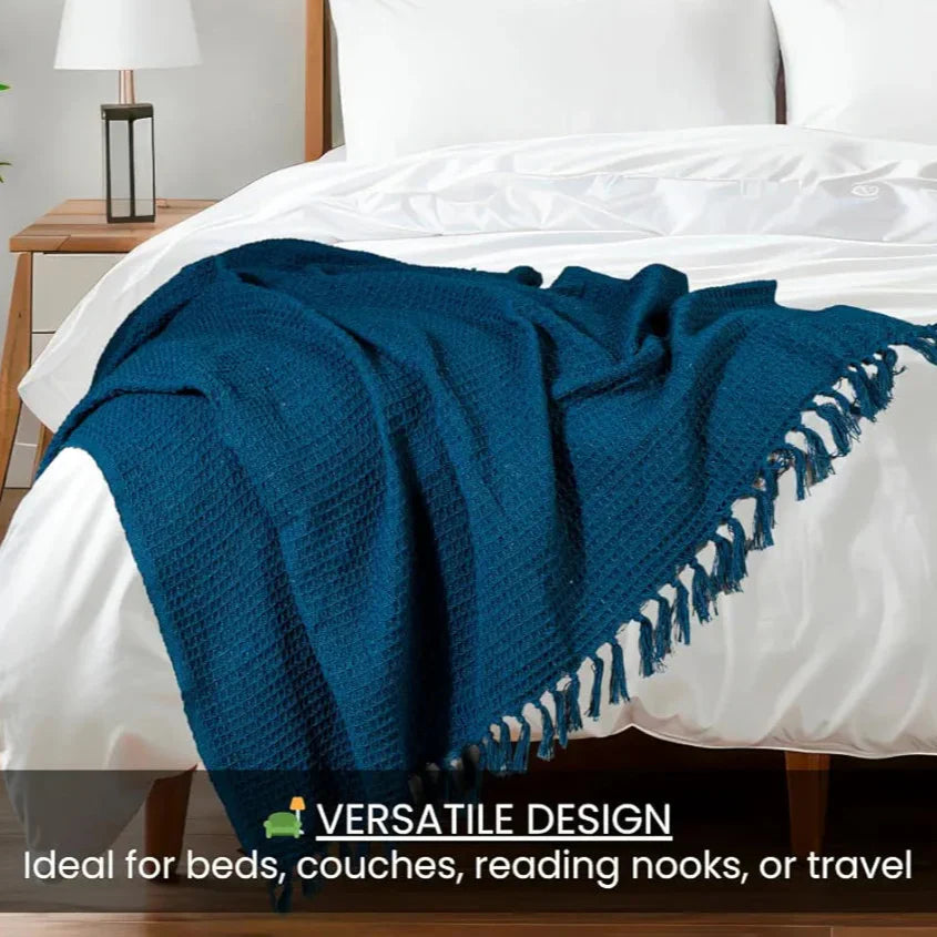 Homadorn Waffle Weave Cotton Throw Blanket Colour Teal Green