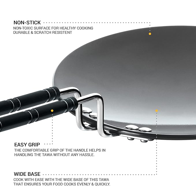 Milton Pro Cook Hard Anodized Tawa, 24 Cm, Dark Grey - 925 gms