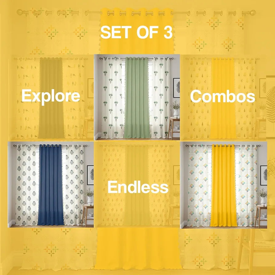 Urban Space Floral Cotton Curtains For Door Combo Set Of 3 Curtains Room Darkening Curtain For Home Decor