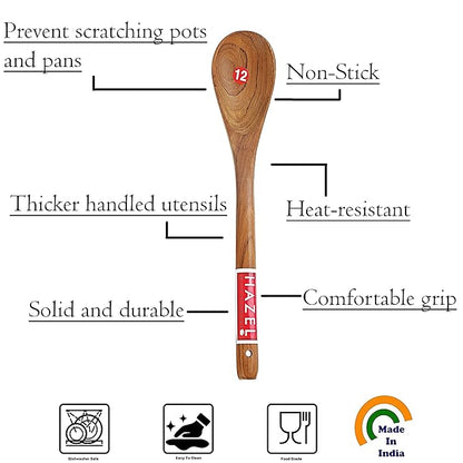 Hazel Wooden Oval Spatula Scoup Non Stick One Piece Cooking Serving Spoon Kitchen Tools Utensil Small Size