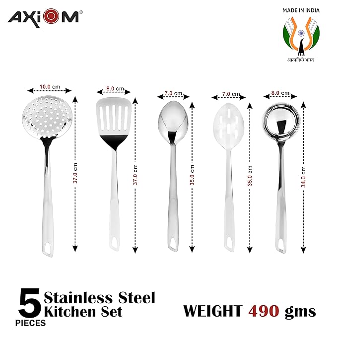 Axiom Stainless Steel Kitchen Tools 5 pcs Non-Stick Set of Ladle Spatula Palta for Cooking