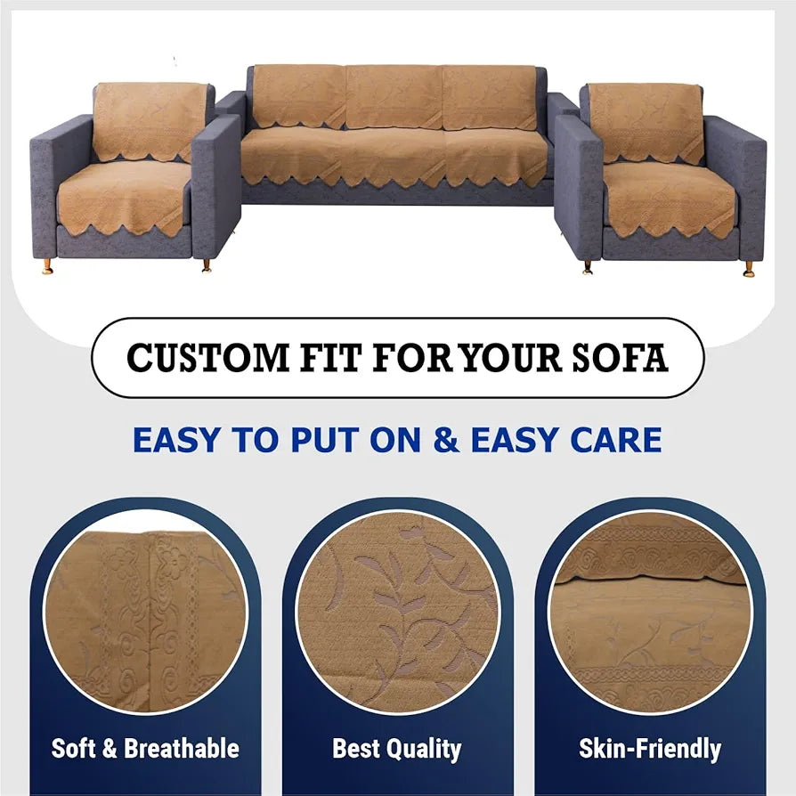 Kuber Industries 5-Seater Sofa Cover for Home Decor Self Ginger Sofa Cover Set Golden Colour