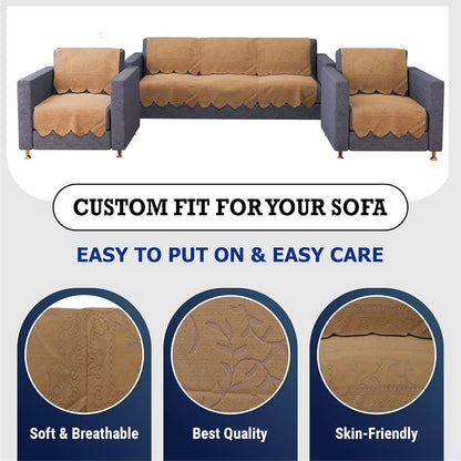 Kuber Industries 5-Seater Sofa Cover for Home Decor Self Ginger Sofa Cover Set Golden Colour