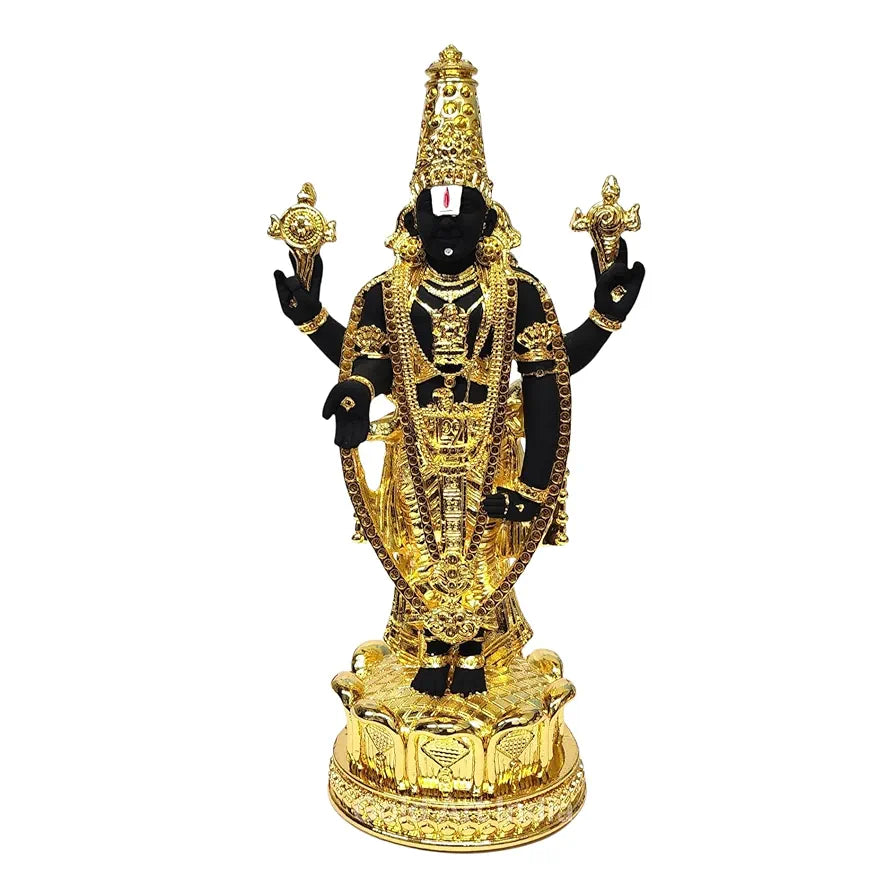 Gold Art India Lord Tirupati Balaji Idol Murti for Mandir Gold Plated Terra Cotta