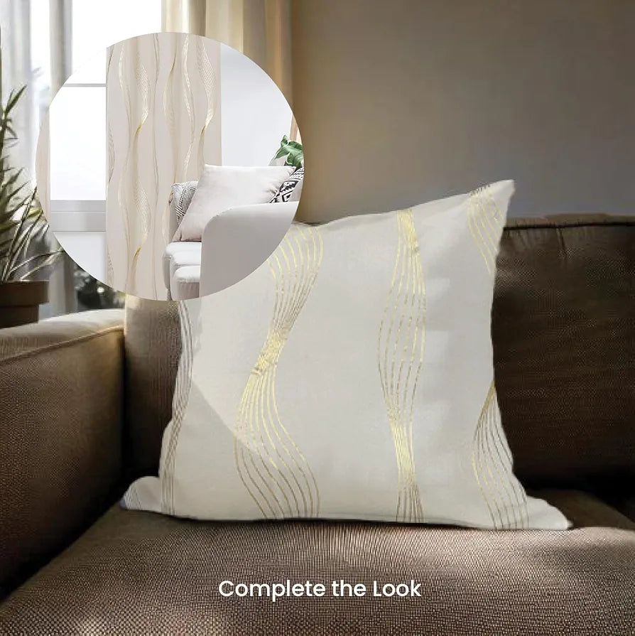 Urban Space Decorative Gold Foil Cushion Cover Set of 2 Cushion Covers for Sofa, Bedroom, Living Room Double Wave Beige