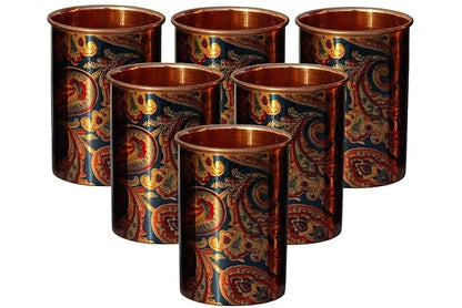 Indian Art Villa Printed Copper Glass Tumbler (Pack of 6)