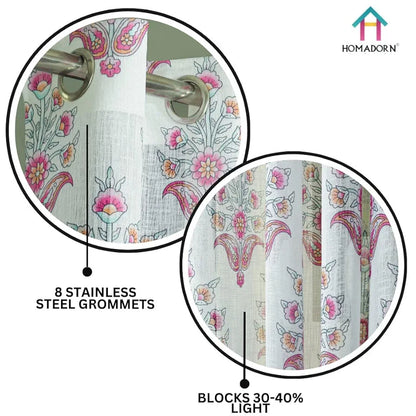 Homadorn Linen Sheer Printed Semi Transparent Curtains for Window Set of 2 Fuchsia fusion
