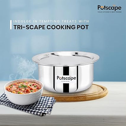 Potscape Triply Cooking Pot with Lid, 22 cm Capacity 4 Ltr Even Heat Distribution