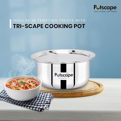 Potscape Triply Cooking Pot with Lid, 24 cm Capacity 5.6 Ltr Even Heat Distribution