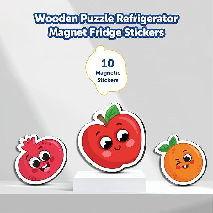 Mini Leaves Fruits Wooden Fridge Magnets | Colorful Shape Learning Toy Set | Preschool Refrigerator Magnet Toys