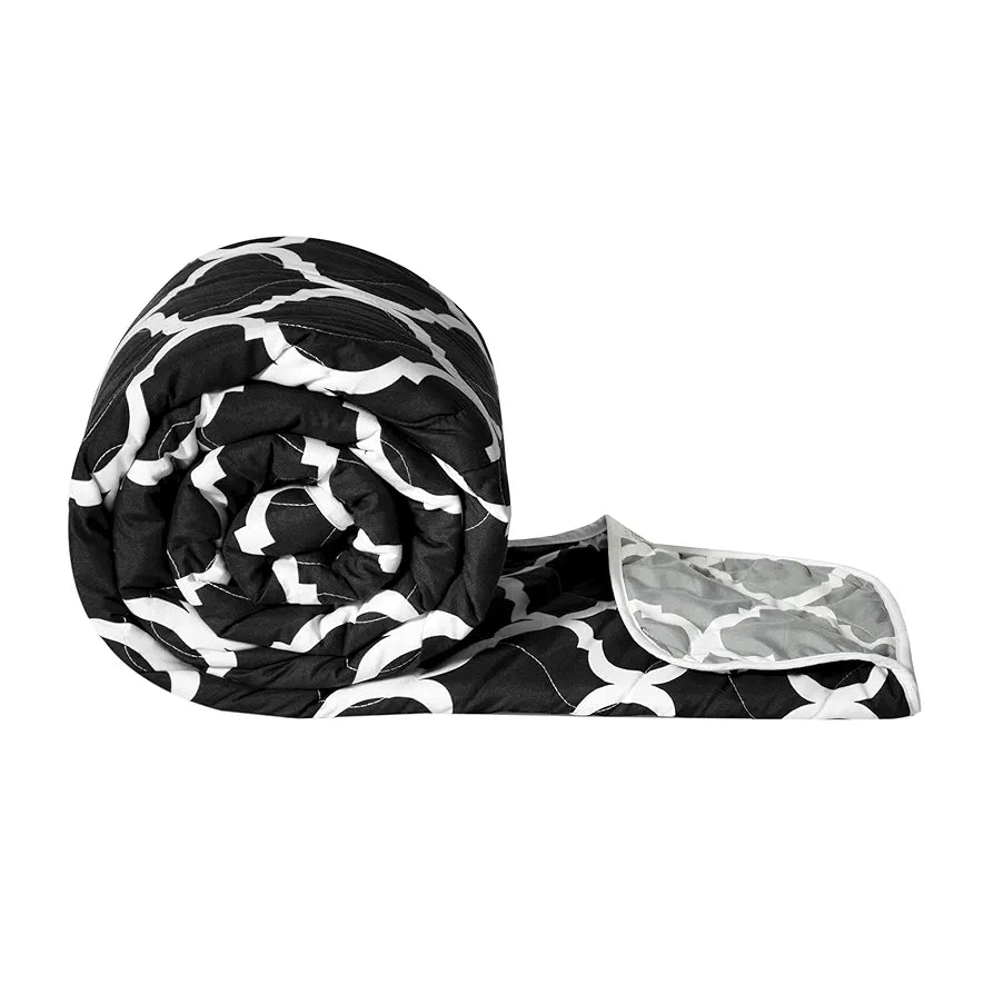 Divine Casa 120 GSM Microfiber Reversible Lightweight Double Bed Size Printed Comforter Colour Black and Grey
