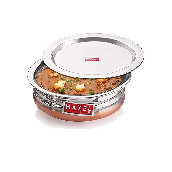 Hazel Copper Bottom Urli Handi Set with Lid Cover Stainless Steel Cookware Set Of 4 Serving Cooking