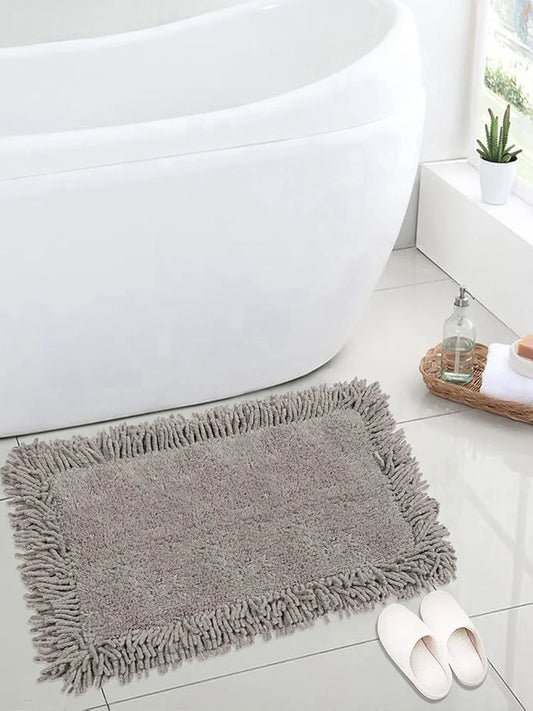 Saral Home Easy Living Cotton Shaggy Mat Colour Light Grey