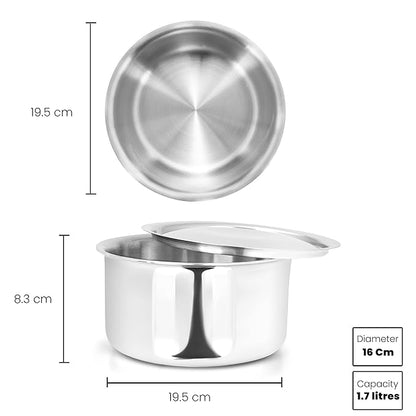 Allo Stainless Steel Triply Tope with Lid Patila Bhagona 16cm 1.7 Litre