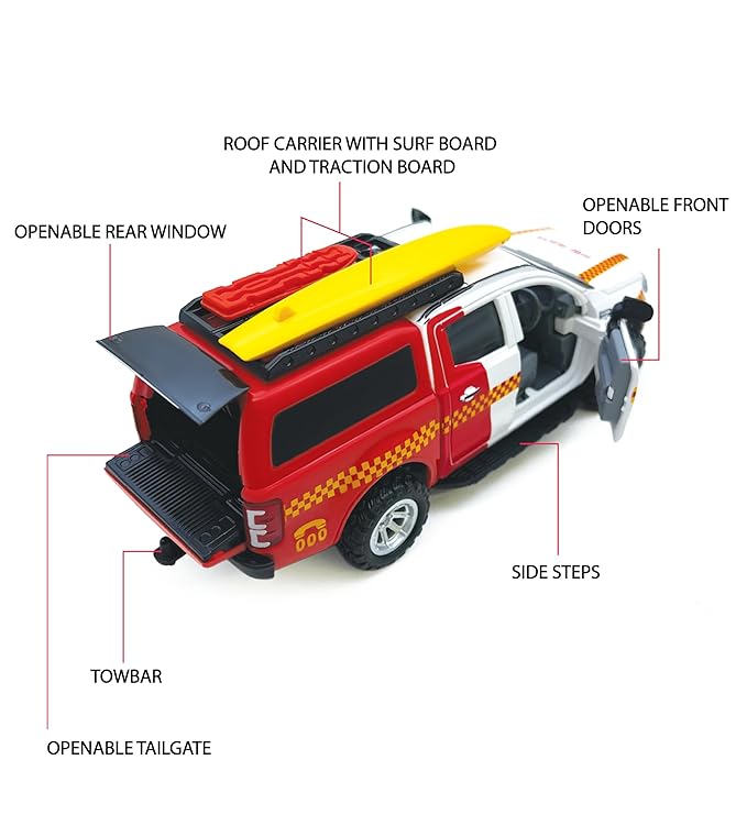 Centy Surf Rescue UTE Pull Back Toy Car with Door Openable for 3Y+ Multi Colour