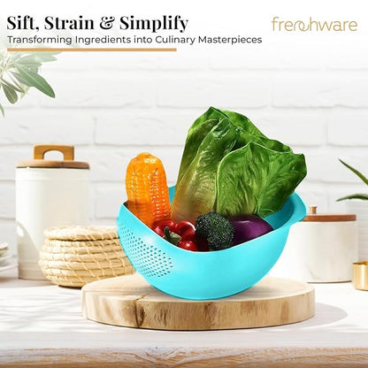 Frenchware 1 Unit Plastic Colander Bowl | Premium-grade Plastic | 100% Food Safe | Dishwasher Safe | Blue Colour