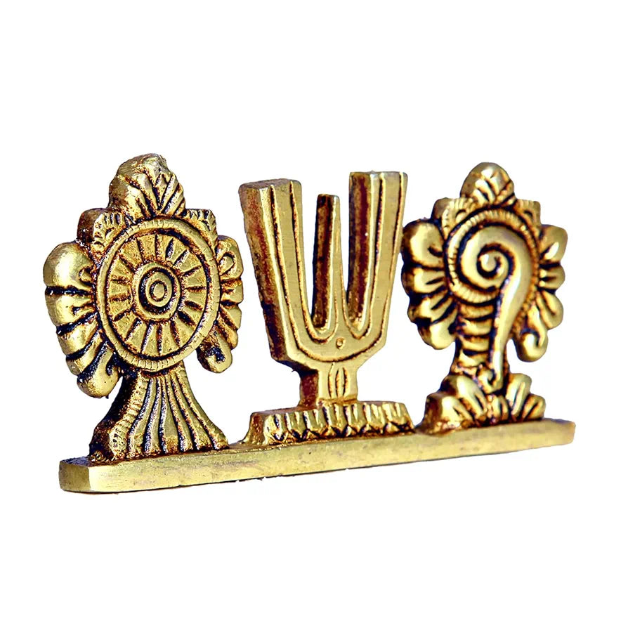 Anciently Thenkalai Shankh Chakra Namah Stand/Thenkalai Thiruman Sangu Chakram Stand, Brass, 5cm Height, Gold Colour, 1 Piece