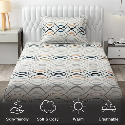 Fresh From Loom Bedsheet Single Size Microfiber Bed Sheet for Single Bed Floral Design Bed Spread with 1 Pillow Covers 144 TC White