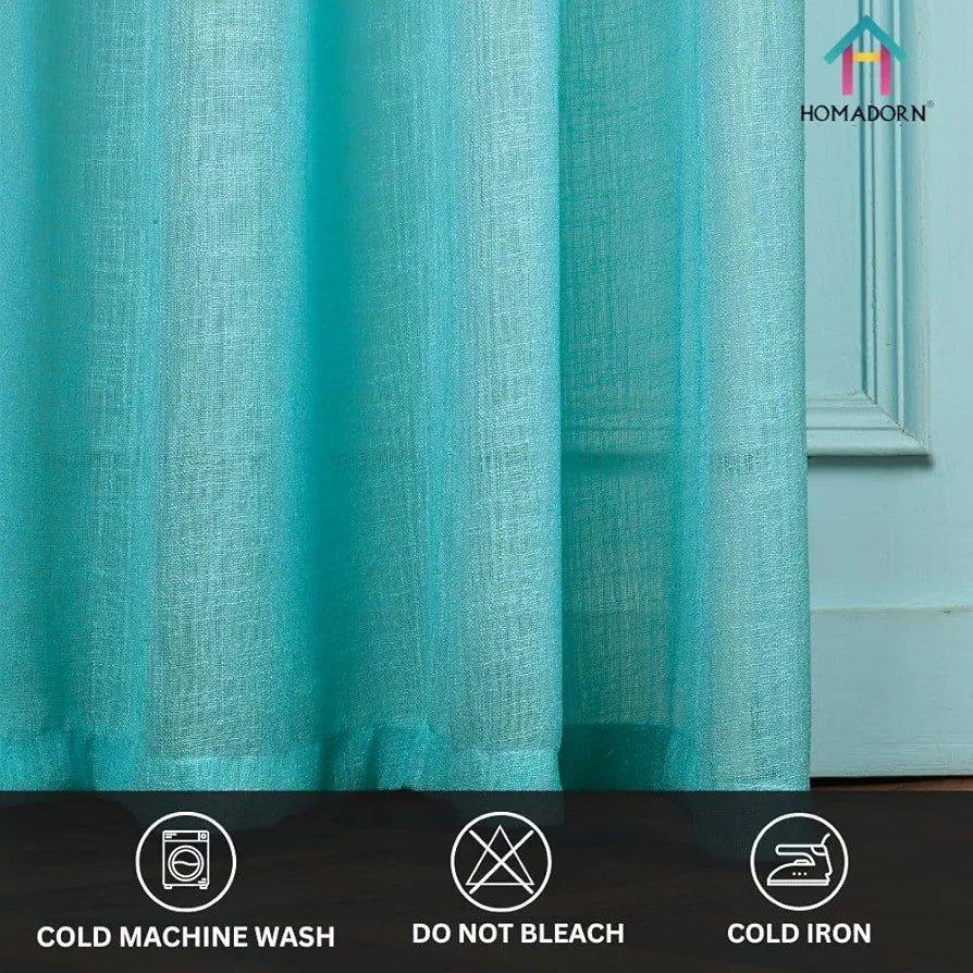 Homadorn Ombre Printed Linen Textured Sheer Curtains Yellow + Sky