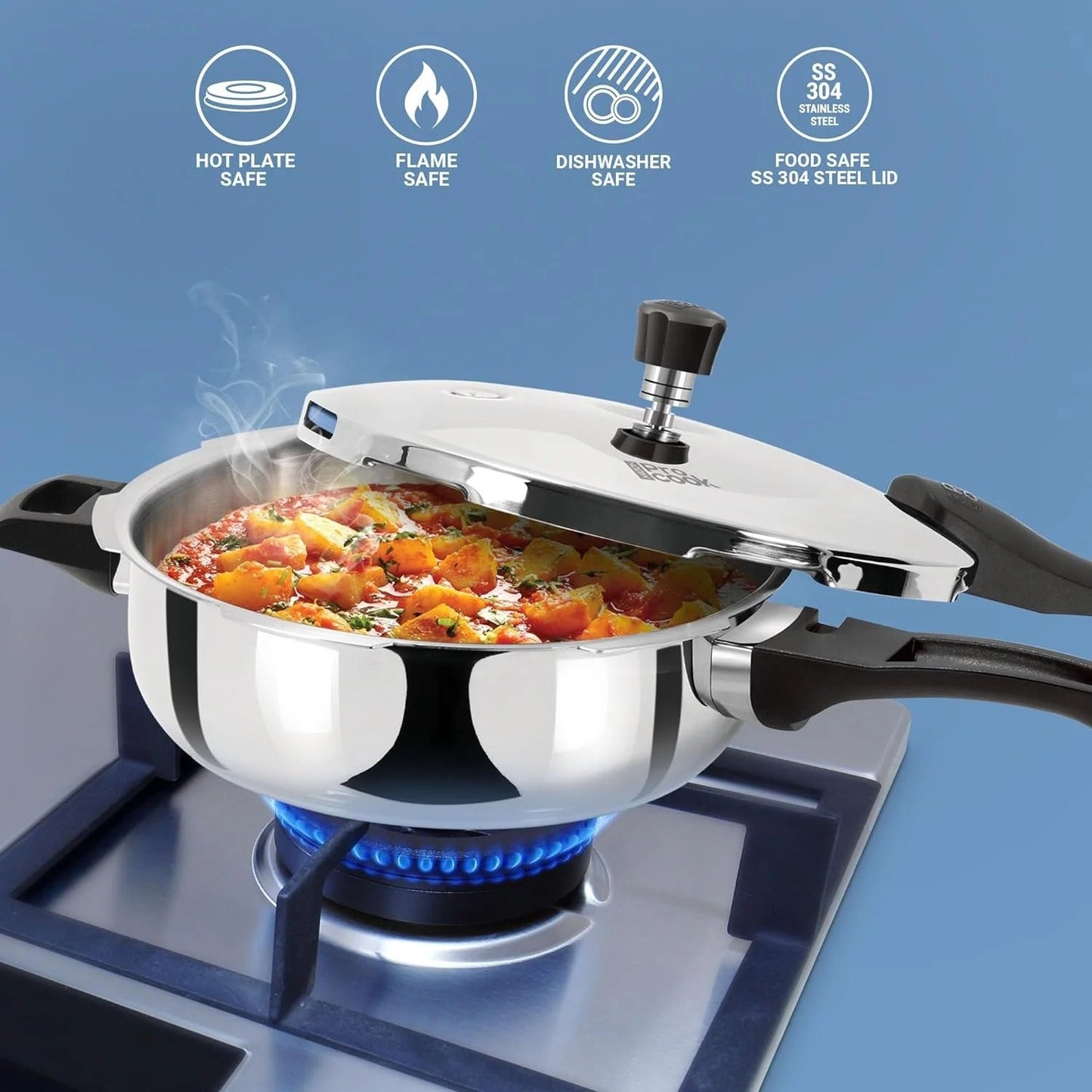 Milton ProCook Triply Stainless Steel Pressure Pan 4.5L Outer Lid Induction