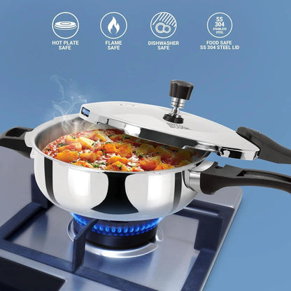 Milton ProCook Triply Stainless Steel Pressure Pan 4.5L Outer Lid Induction