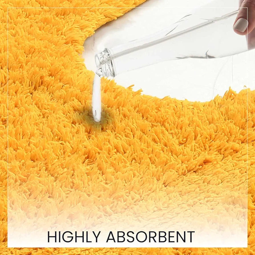 Sashaa World Solid Anti-skid Cotton Bathmat And Contour Set For Bathroom Colour Yellow