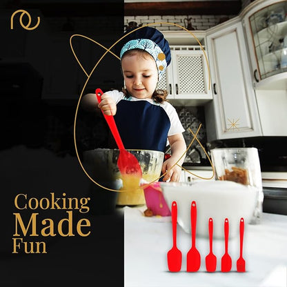 Frenchware Set of 5 Spatulas, Red | Non-stick Premium Silicone Spatula for Cooking, Baking & Mixing, Seamless Design