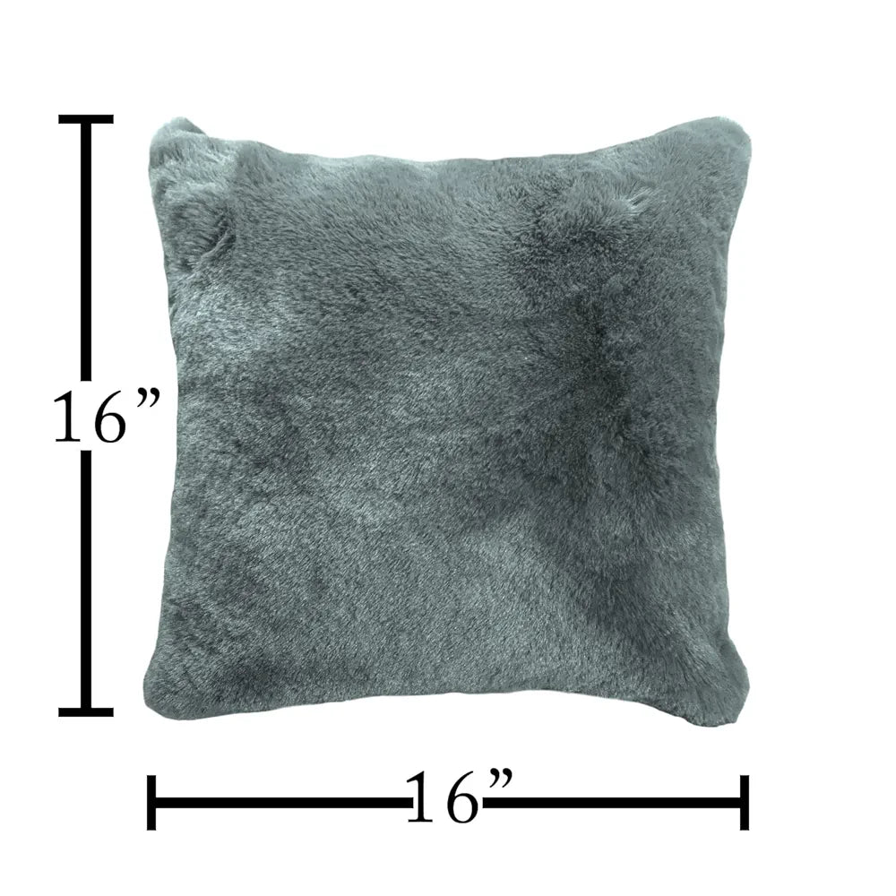 Luxe Home Cushion Cover One Side Rabbit Fur Plain Design Covers Set of 2 Colour Seige