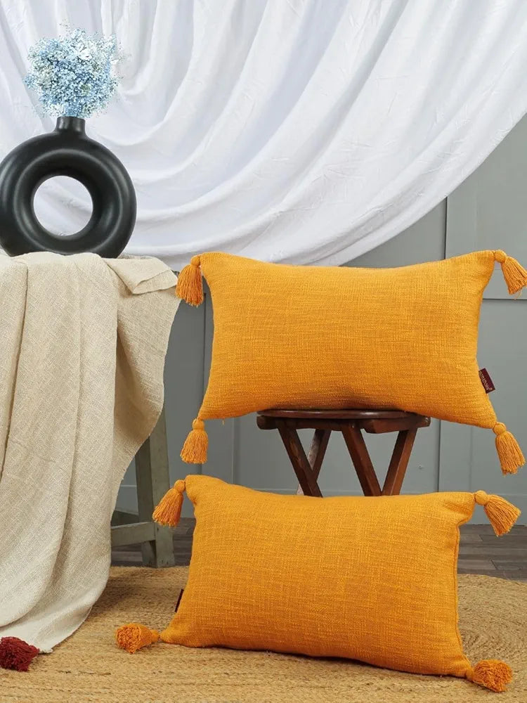 Homadorn Luxury Cotton Handmade Decorative Boho Throw Pillow Covers Mustard