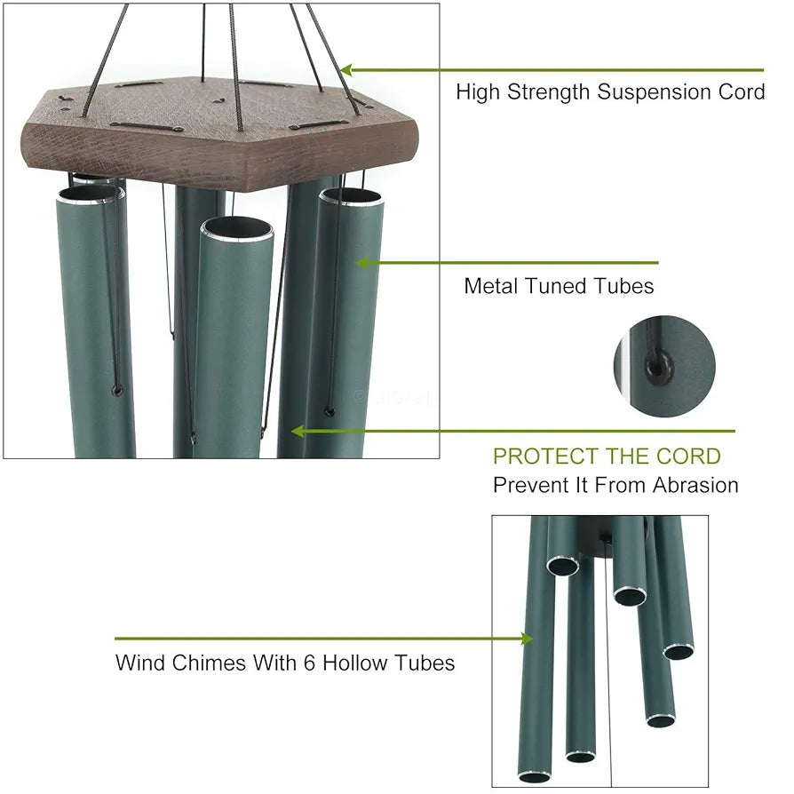 Melody Wind Chime Premiere Grande Series Tuned Forest Green 28 Inches 6 Pipes