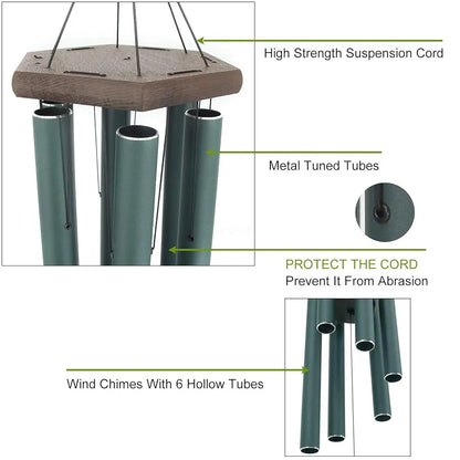 Melody Wind Chime Premiere Grande Series Tuned Forest Green 28 Inches 6 Pipes