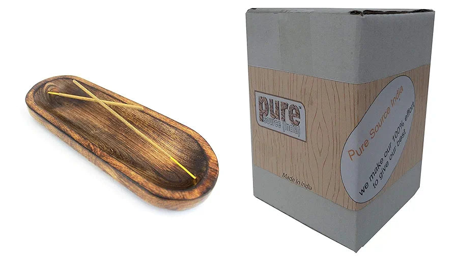 Pure Source India Natural Wood Incense Holder and Ash Catcher