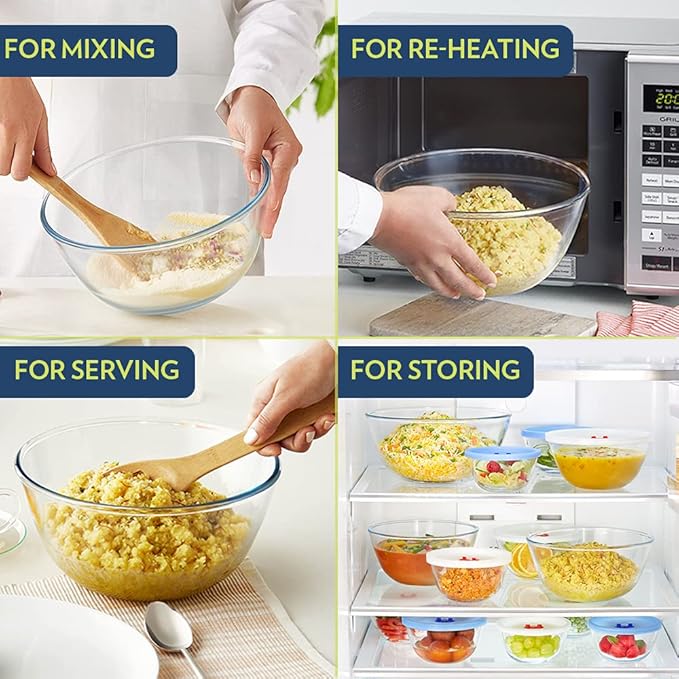 Borosil Glass Mixing & Serving Bowl Set | Set of 3 | Oven & Microwave Proof