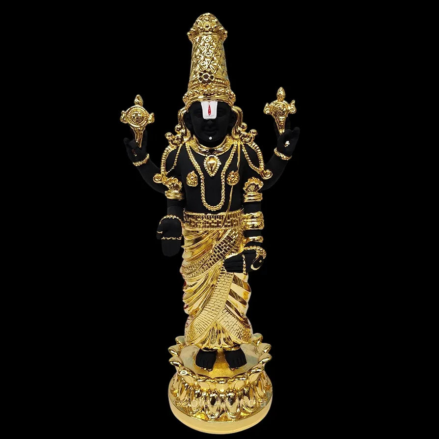 Gold Art India Lord Tirupati Balaji Kamal Gold Plated Black Idol