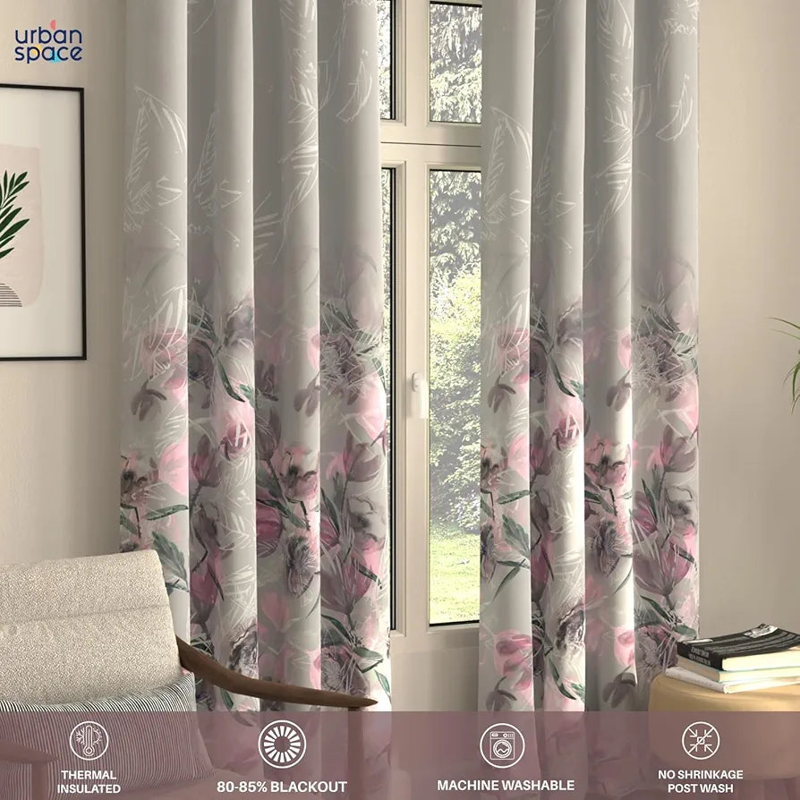 Urban Space Digital Printed Blackout Curtains for Door Bedroom Room Darkening Blackout Kids Decorative Curtains Winter Crocus Pink