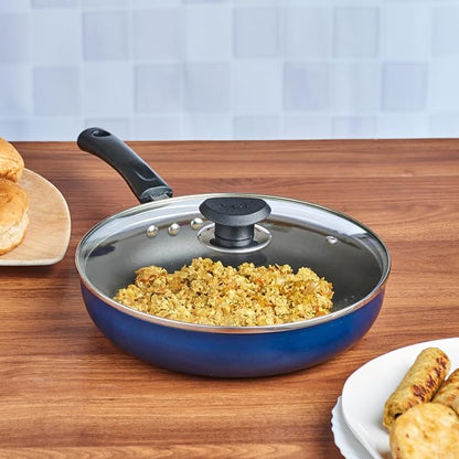 Vinod Zest Aluminium Non Stick Deep Frypan with Glass Lid - 26 cm | 3 Layer Ceramic Coating | 3 mm Extra Thick | Skillet Pan