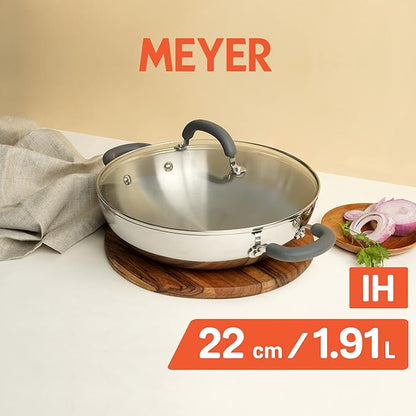 Meyer Trivantage Nickel Free Stainless Steel Triply Kadai with Steel Lid 22cm Silver