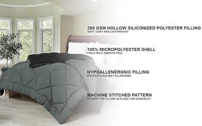 Cloth Fusion Reversible AC Comforter Single Bed Soft Microfibre Quilt Blanket for Winter Black & Grey