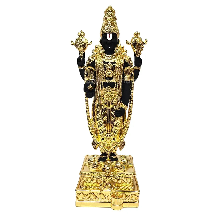 Gold Art India Lord Tirupati Balaji Gold Plated Idol with Black Terracotta Finish