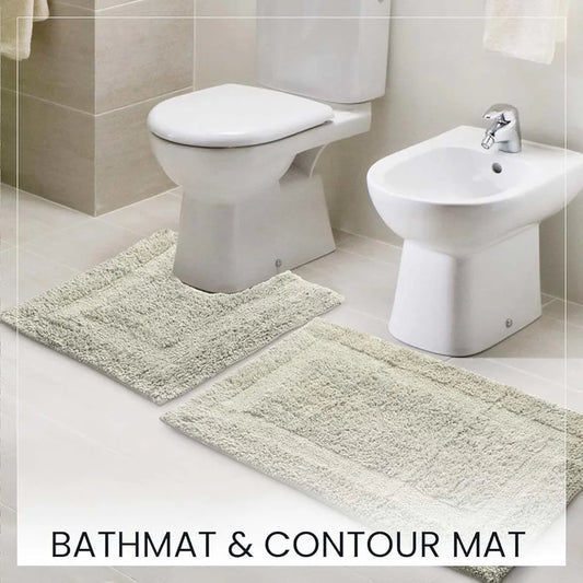 Sashaa World Solid Anti-skid Cotton Bathmat And Contour Set For Bathroom Colour Grey (Pack Of 2)